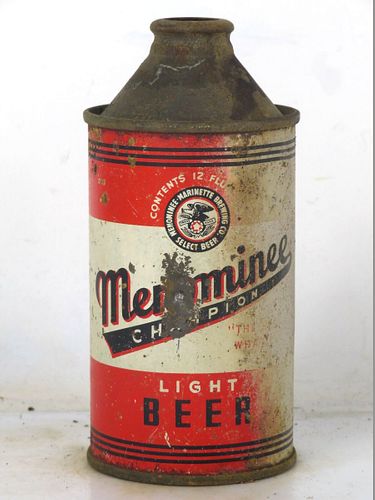 1948 Menominee Champion Beer 12oz 173-18.2a High Profile Cone Top Menominee Michigan