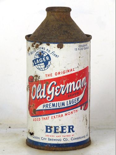 1956 Old German Beer 12oz 176-24 High Profile Cone Top Cumberland Maryland