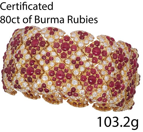 MAGNIFICENT AND IMPORTANT CERTIFICATED BURMA 'MOGOK' RUBY AND DIAMOND BRACELET