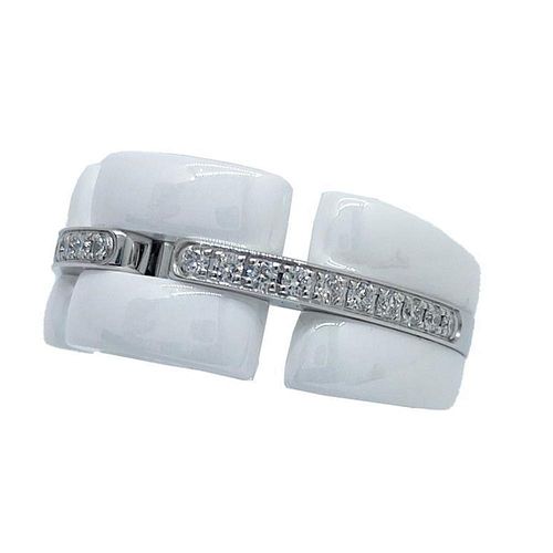 CHANEL 18K WHITE GOLD & CERAMIC DIAMOND RING