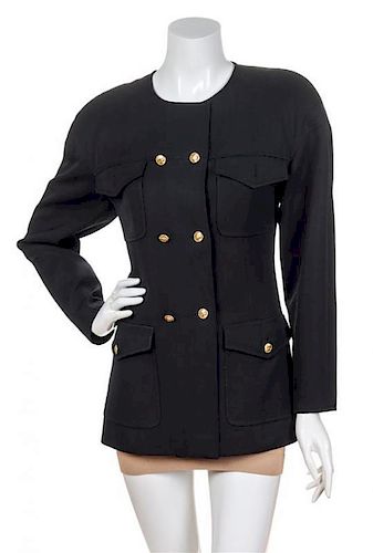 A Chanel Black Double Breasted Jacket, Size 38.