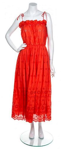 A Chanel Coral Eyelet Dress, Size 6.