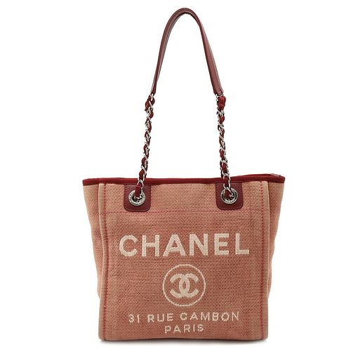 CHANEL DEAUVILLE CANVAS & LEATHER TOTE BAG
