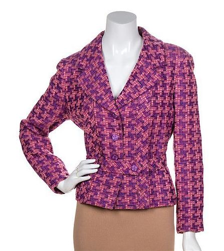 A Chanel Pink and Purple Belted Jacket, Size 46.