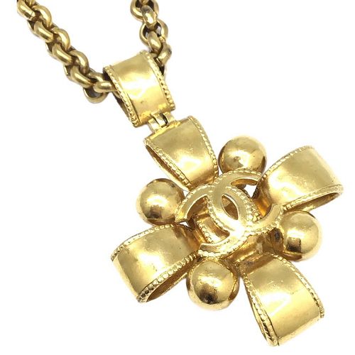 CHANEL CROSS RIBBON GOLD PLATED NECKLACE