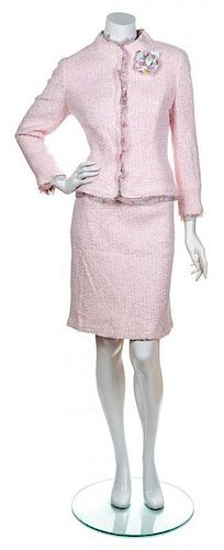 Sold at Auction: Chanel, Chanel Pink Tweed Applique Jacket & Skirt