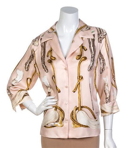 An Hermes Pink Silk Blouse, Size 40.