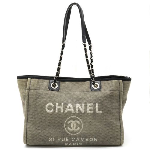 CHANEL DEAUVILLE LINE CANVAS & LEATHER TOTE BAG

