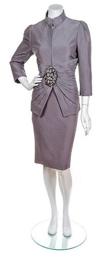 An Andrew Gn Grey Silk Evening Suit, Jacket and Skirt Size: 44.