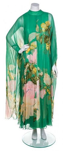 A Hanae Mori Green Floral Gown, Size 10.