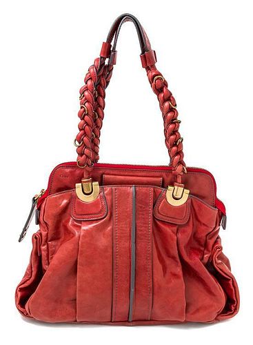 A Chloe Red Heloise Handbag, 15.75" x 13" x 7", 7" strap drop.