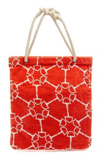 An Hermes Orange and White Cotton Beach Bag,