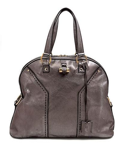 A Yves Saint Laurent Metallic Muse Handbag, 18" x 12.5" x 4", 7" strap drop.