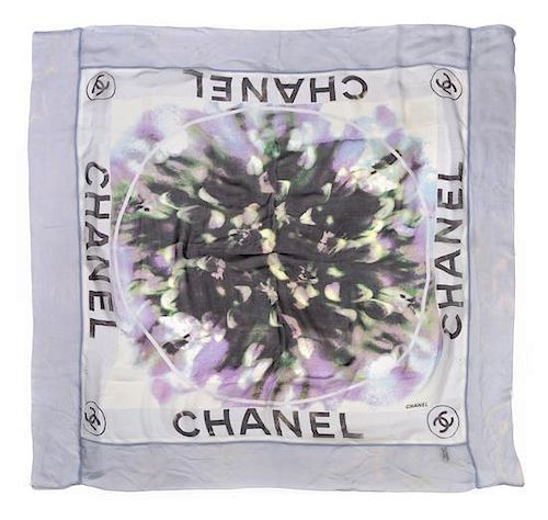 A Chanel Blue Silk Scarf, 36" x 36".