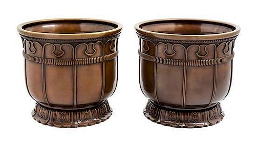 * A Pair of Japanese Bronze Jardinieres Height 9 inches.