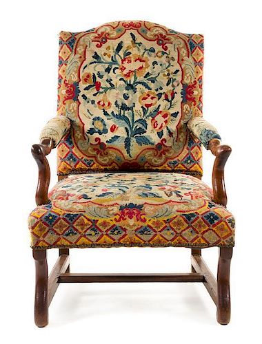 * A Regence Style Tapestry Upholstered Fauteuil Height 41 inches.