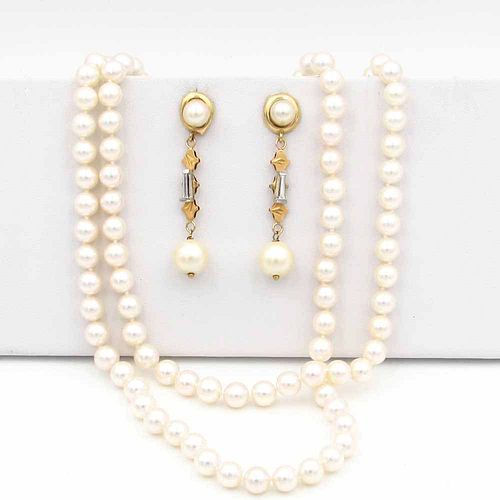 14K 31" Akoya Pearl Necklace w/ Earrings