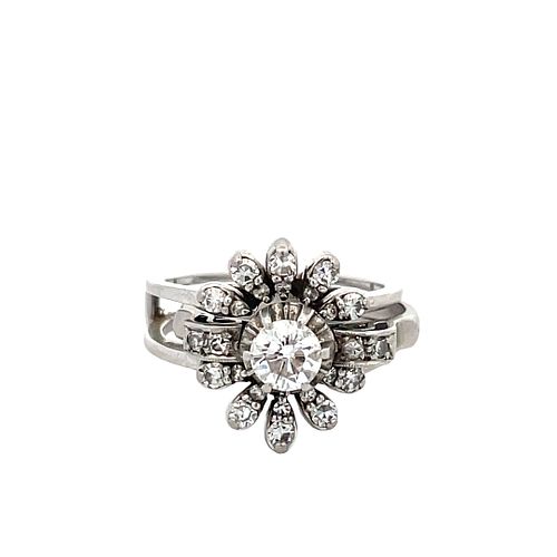 Platinum 18K Diamond Engagement Ring, Guard Ring