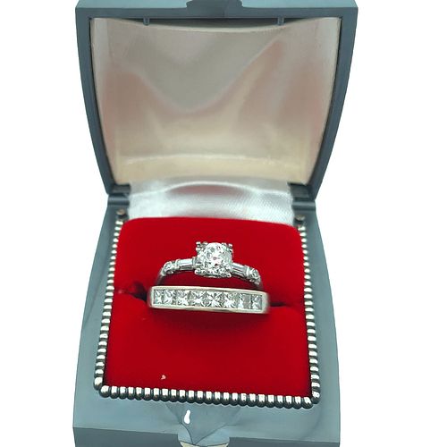 Antique Platinum Diamond Engagement Ring 18K Princess Cut Band