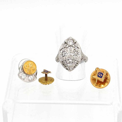 Eastern Star 14K Filigree Diamond Ring Masonic pin