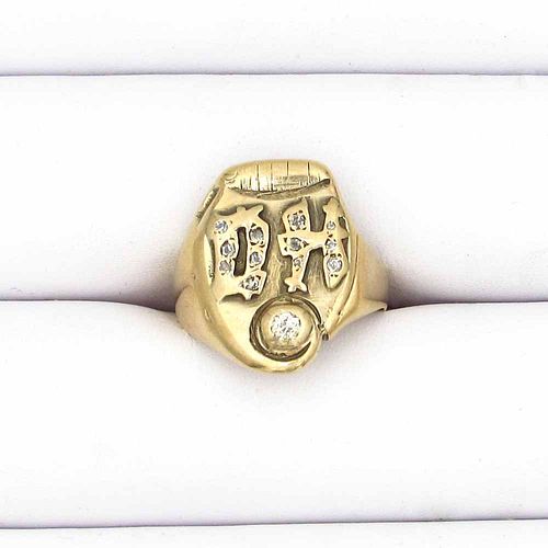 Art Deco 14K Yellow Gold Diamond DH Initial Ring