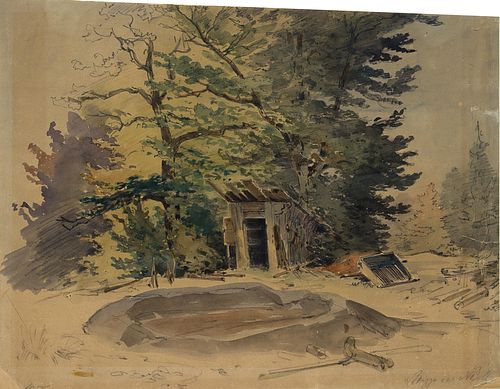 A. DOLL (1826-1887), Shack in the forest, around 1860, Watercolor