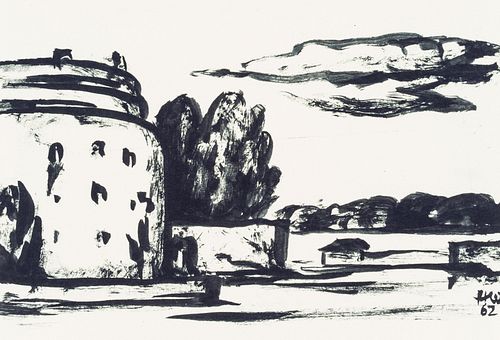 H. WINGLER (1896-1981), Moated castle near Stockholm,  1962, Indian ink