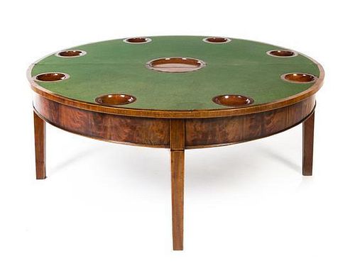A George III Mahogany Flip-Top Low Game Table Height 19 x diameter of top 46 inches.