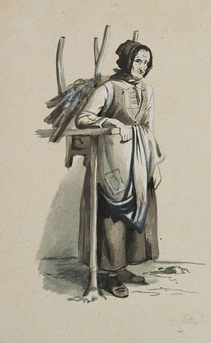 Unknown (19th), Brushwood gatherer with pannier,  1854, Brush drawing