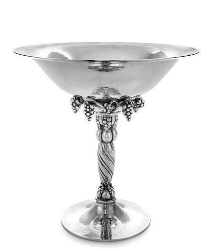 A Danish Silver Compote, Georg Jensen Silversmithy, Copenhagen, Second Half 20th Century, the bowl worked to show vines and h