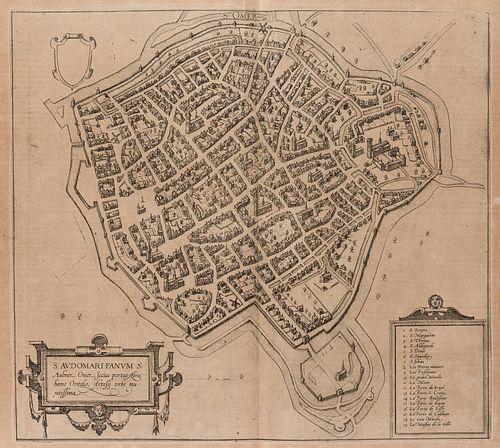 F. HOGENBERG (*1535), Stadtplan von Saint-Omer, Pas-de-Calais, Etching