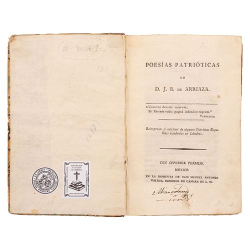D. J. B. de Arriaza (Juan Bautista de Arriaza). Poesías Patrióticas. México: Don Manuel Antonio Valdéz, 1811. Partituras grabadas.