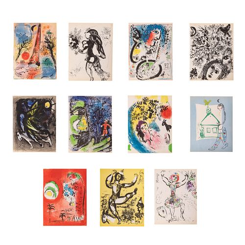 Chagall, Marc. Chagall Lithographe. Montecarlo: André Sauret Publisher, 1986.  Litografías, 32.5 x 24.5 cm. Piezas: 11.