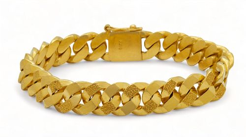 24kt Yellow Gold Chain Link Bracelet, W 0.5" L 8.25" 105g