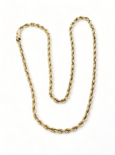 14kt Yellow Gold Rope Twist Necklace, W 0.25" L 24" 44g