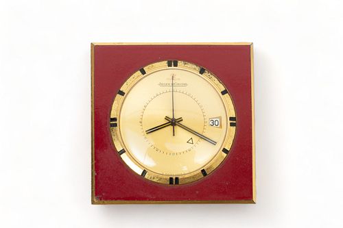Jaeger-Lecoultre (Swiss) Gilt Metal & Enamel Travel Alarm Clock, H 1.75" W 1.75" 60g