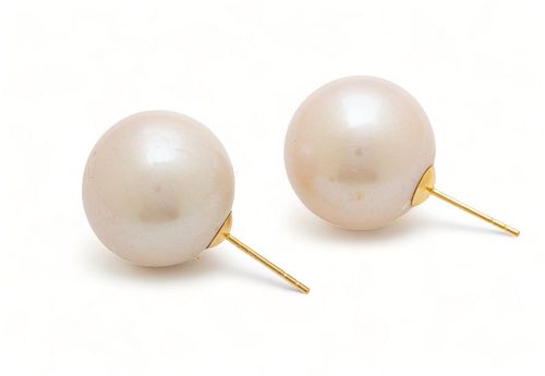South Sea Pearl (14mm) Earrings, 18kt Gold Posts, 9g 1 Pair