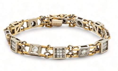 Diamond, 14 Kt. White And Yellow Gold Bracelet L 7.5"