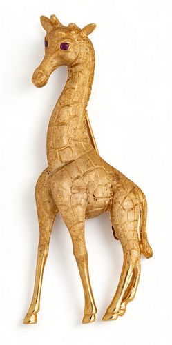 14k Gold Giraffe Brooch H 2.2" 12.3g