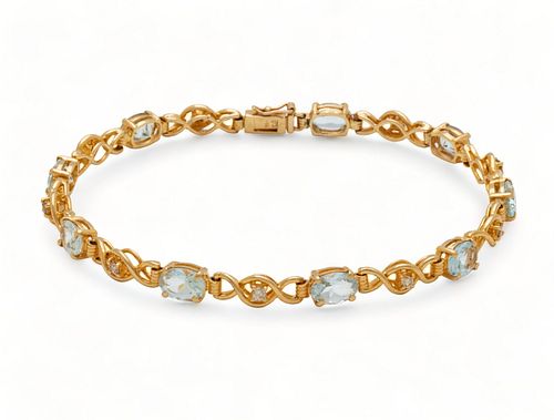 Aquamarine, Diamond & 14k Yellow Gold Bracelet, L 7.5" 6g