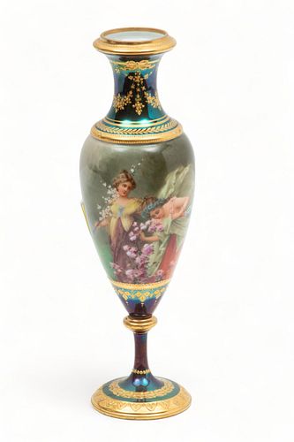 Royal Vienna Porcelain (Austrian) Porcelain Vase, Signed Wagner Ca. 1900, "Joy And Innocenz", H 9"