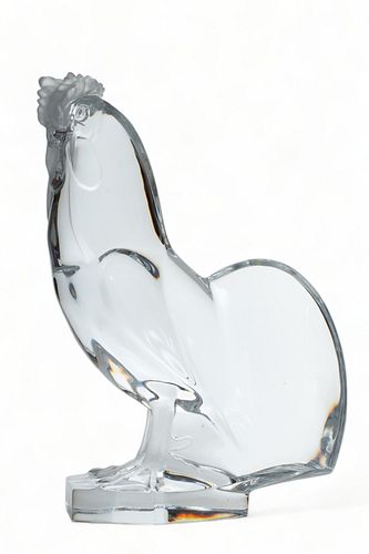 Lalique (French) 'Rooster' Crystal Sculpture, Ca. 1953, H 18" W 7" L 13"