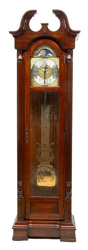 Sligh (American) Carved Mahogany Grandfather Clock, H 83.5" W 24" Depth 13.5"