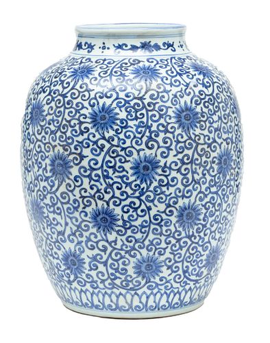 Chinese Blue And White Porcelain Jar, H 18" Dia. 13"