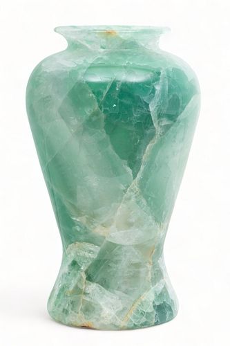 Green Quartz Flower Vase, H 19" Dia. 11"