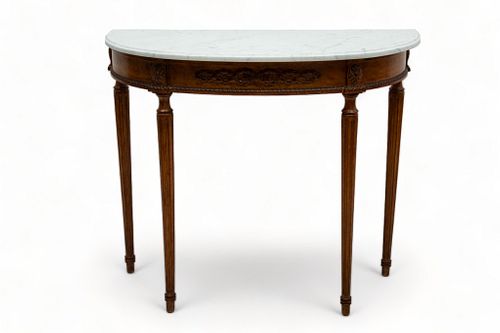 Louis XVI Style Marble Top Console Table, H 32" W 37" Depth 16.25"