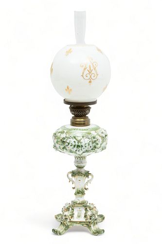 Porcelain Banquet Lamp, Glass Globe H 18"