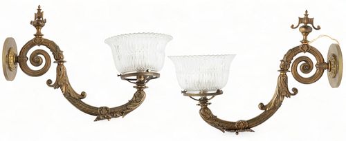Pair of Bronze And Glass Sconce H 12" Depth 18" Dia. 7.5"