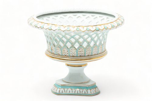 English Pierced Porcelain Compote, 19th Century, H 8" Dia. 10.5"