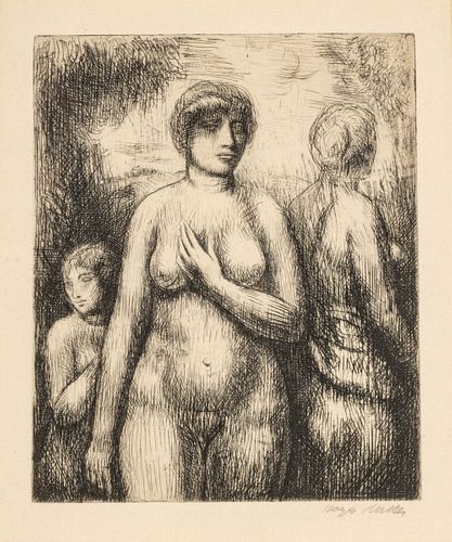 Kenneth Hayes Miller (American, 1876-1952) Etching on Paper, 1921, Figures in Landscape, H 6" W 5"